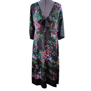 Trina Turk Black Floral Midi Fit & Flare Dress Sz 2